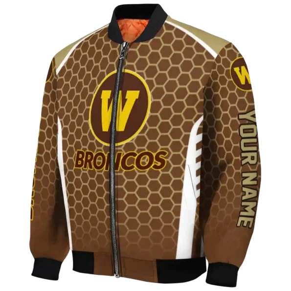 customized western michigan broncos hexagon grid brown bomber jacket best selling