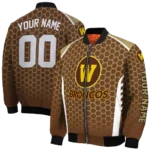 customized western michigan broncos hexagon grid brown bomber jacket best selling