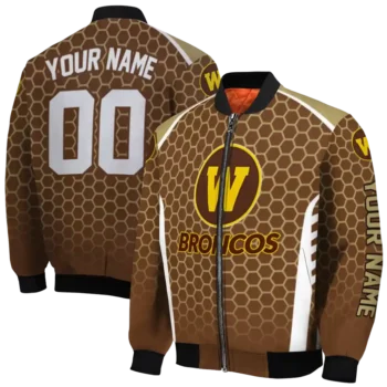 customized western michigan broncos hexagon grid brown bomber jacket fashion forward