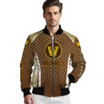 customized western michigan broncos hexagon grid brown bomber jacket best selling