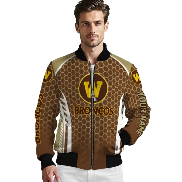 customized western michigan broncos hexagon grid brown bomber jacket high quality