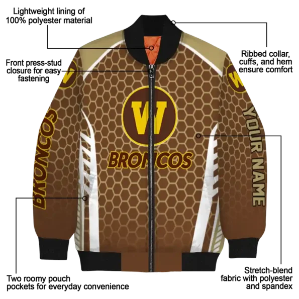 customized western michigan broncos hexagon grid brown bomber jacket new arrival