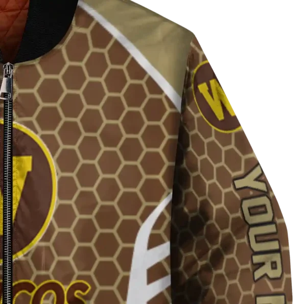 customized western michigan broncos hexagon grid brown bomber jacket premium grade