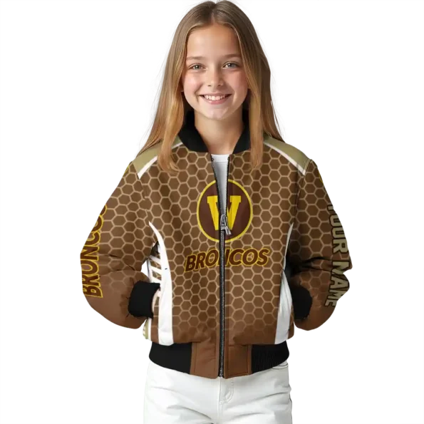 customized western michigan broncos hexagon grid brown bomber jacket top rated