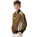 customized western michigan broncos hexagon grid brown bomber jacket best selling