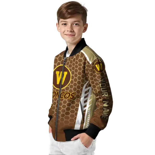 customized western michigan broncos hexagon grid brown bomber jacket trendy