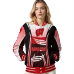 customized wisconsin badgers mesh effect red black varsity jacket best selling.webp
