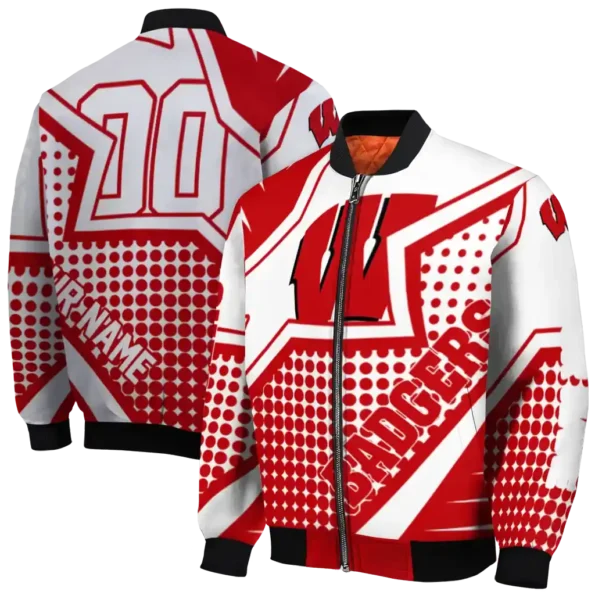 customized wisconsin badgers star burst red bomber jacket fashion forward