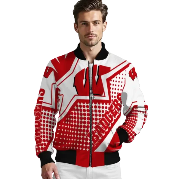 customized wisconsin badgers star burst red bomber jacket high quality