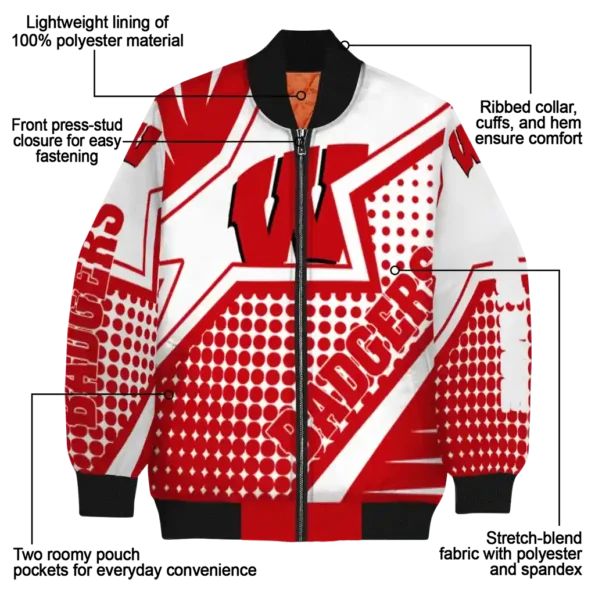 customized wisconsin badgers star burst red bomber jacket new arrival