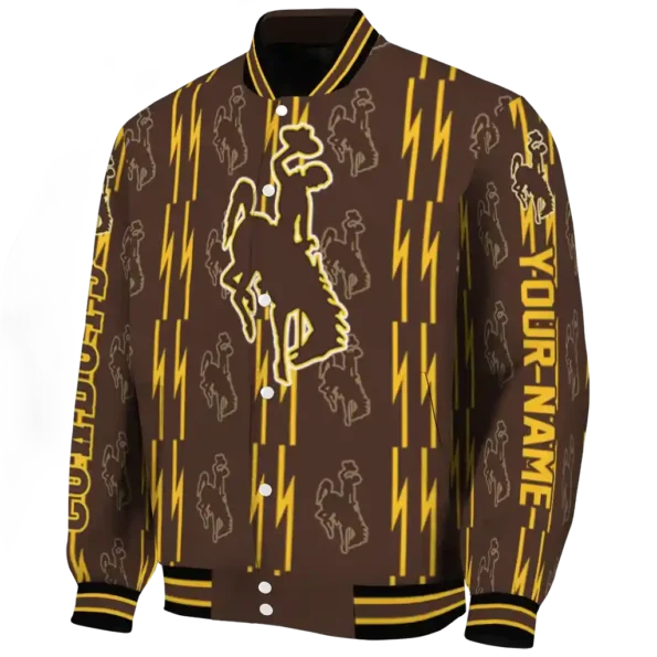 customized wyoming cowboys bolt stripe brown varsity jacket best selling.webp