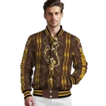 customized wyoming cowboys bolt stripe brown varsity jacket best selling.webp