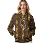 customized wyoming cowboys bolt stripe brown varsity jacket best selling.webp