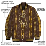 customized wyoming cowboys bolt stripe brown varsity jacket best selling.webp
