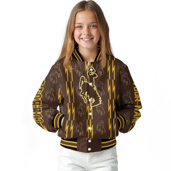 customized wyoming cowboys bolt stripe brown varsity jacket top rated.webp