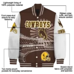 customized wyoming cowboys ferris arena brown white varsity jacket best selling.webp