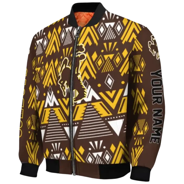 customized wyoming cowboys pyramid shapes brown bomber jacket best selling