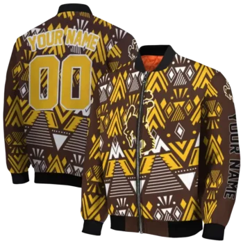customized wyoming cowboys pyramid shapes brown bomber jacket fashion forward