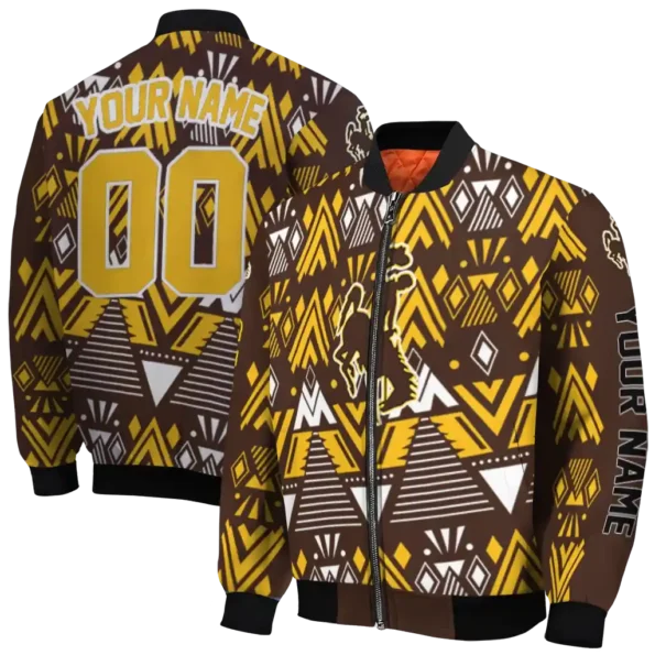 customized wyoming cowboys pyramid shapes brown bomber jacket fashion forward