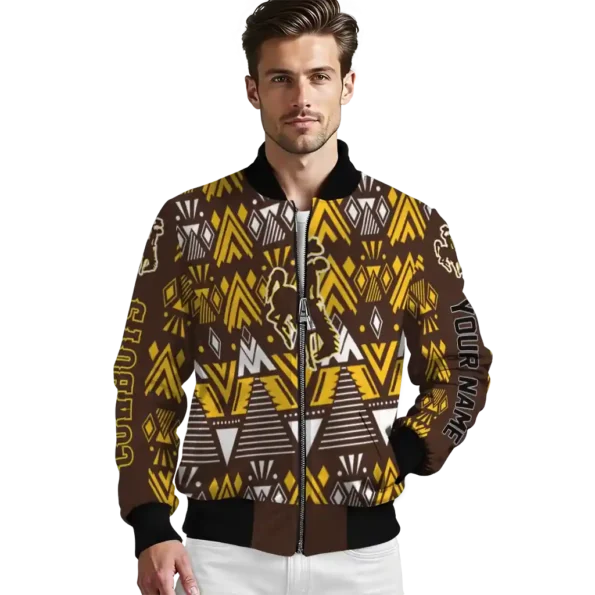customized wyoming cowboys pyramid shapes brown bomber jacket high quality