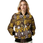 customized wyoming cowboys pyramid shapes brown bomber jacket best selling