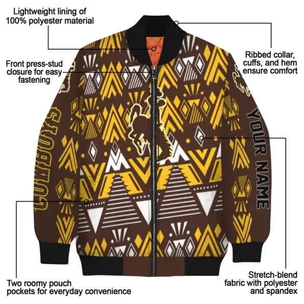 customized wyoming cowboys pyramid shapes brown bomber jacket new arrival