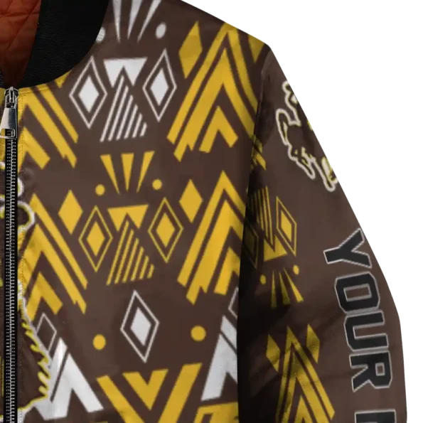 customized wyoming cowboys pyramid shapes brown bomber jacket premium grade