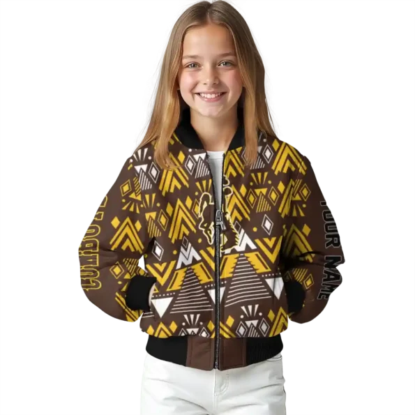 customized wyoming cowboys pyramid shapes brown bomber jacket top rated
