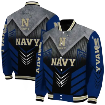 navy midshipmen arrow layer blue black varsity jacket fashion forward.webp