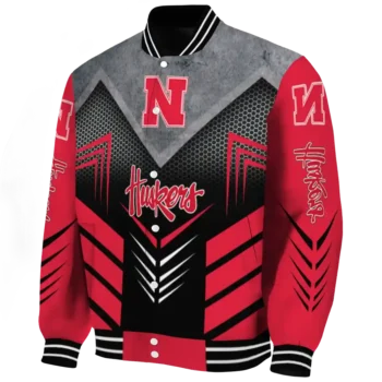 nebraska cornhuskers arrow layer red black varsity jacket best selling.webp