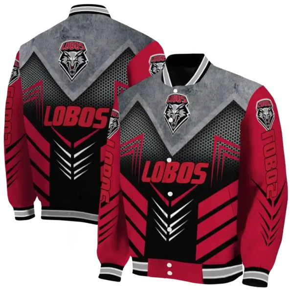 new mexico lobos arrow layer red black varsity jacket fashion forward.webp