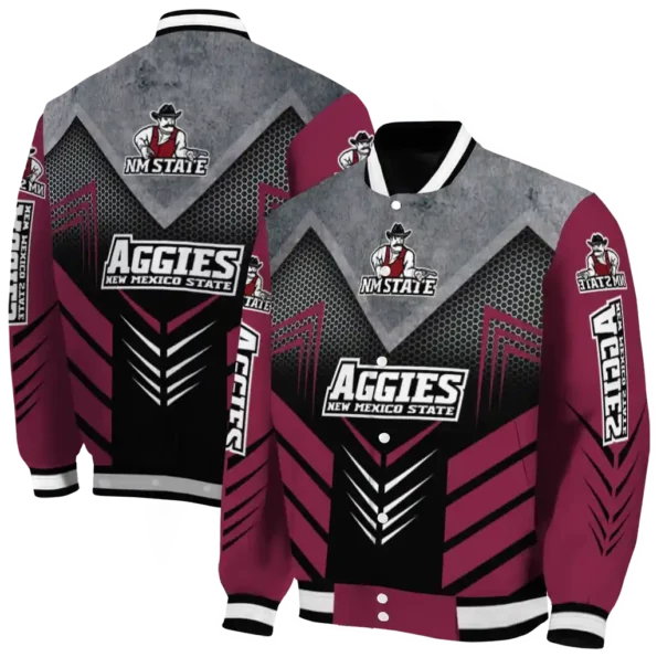 new mexico state aggies arrow layer crimson black varsity jacket fashion forward.webp