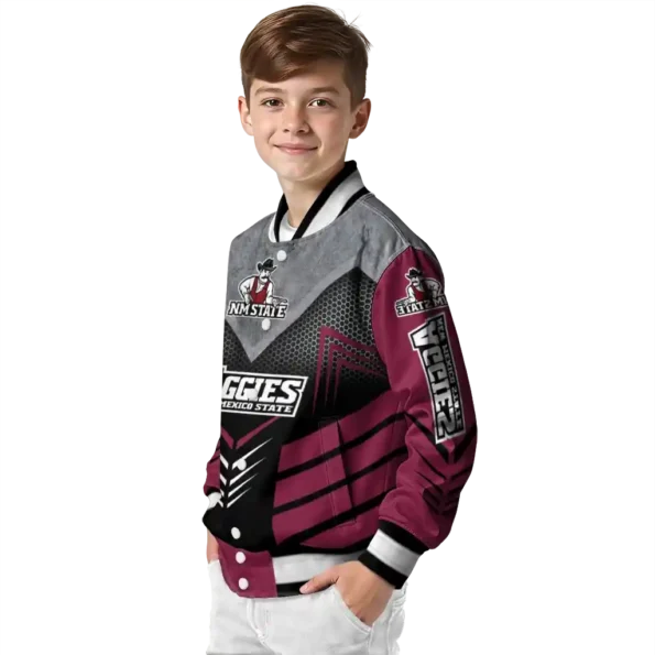 new mexico state aggies arrow layer crimson black varsity jacket trendy.webp