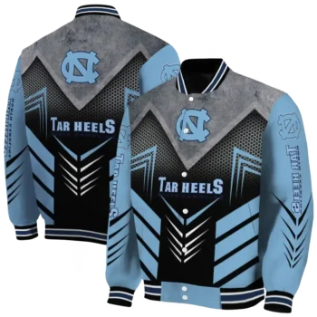 north carolina tar heels arrow layer light blue black varsity jacket fashion forward.webp