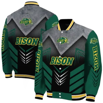 north dakota state bison arrow layer green black varsity jacket fashion forward.webp
