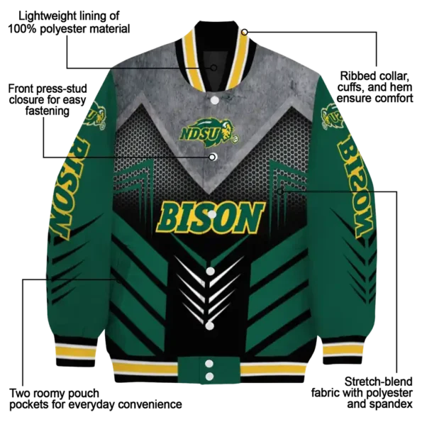 north dakota state bison arrow layer green black varsity jacket new arrival.webp