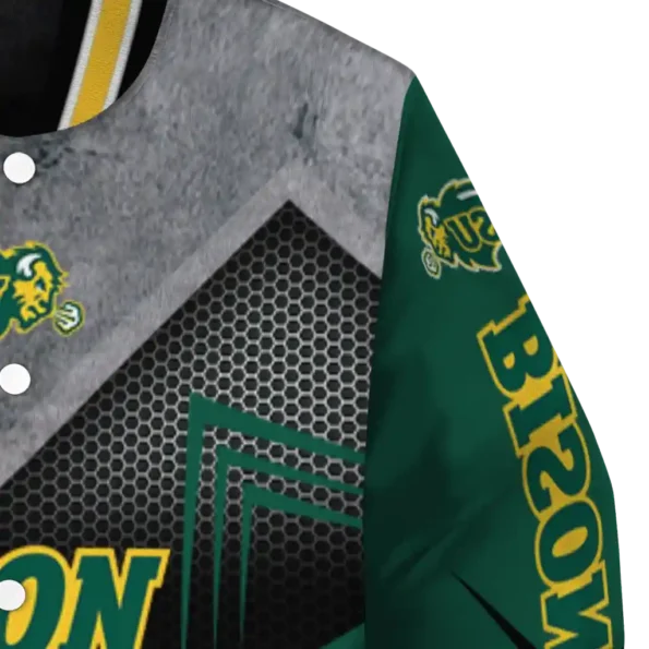 north dakota state bison arrow layer green black varsity jacket premium grade.webp