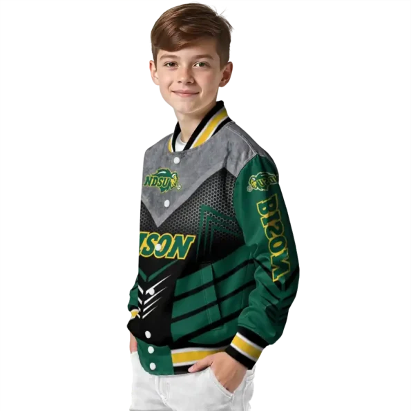 north dakota state bison arrow layer green black varsity jacket trendy.webp