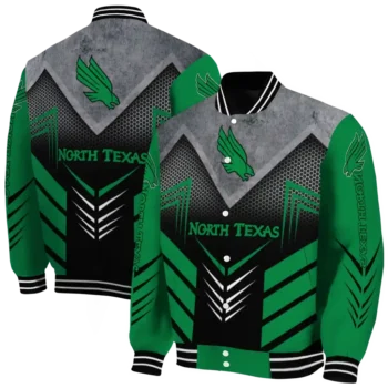 north texas mean green arrow layer green black varsity jacket fashion forward.webp