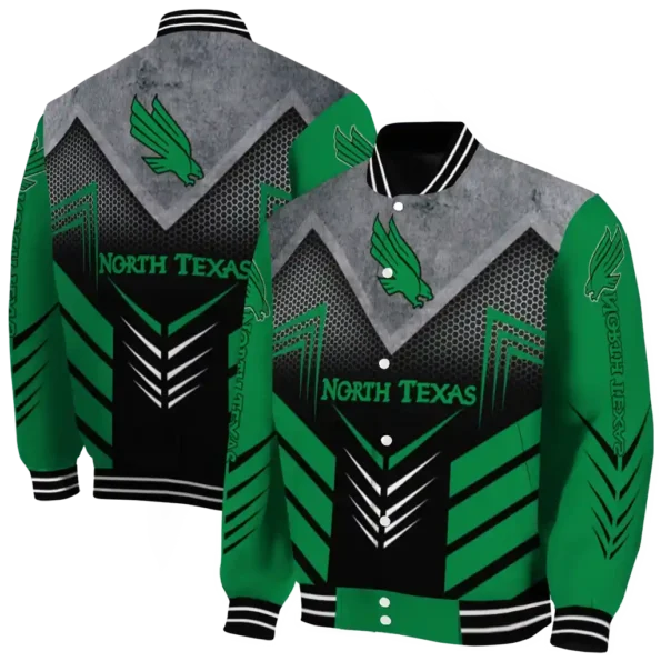 north texas mean green arrow layer green black varsity jacket fashion forward.webp