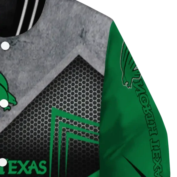 north texas mean green arrow layer green black varsity jacket premium grade.webp