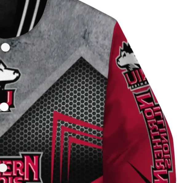northern illinois huskies arrow layer red black varsity jacket premium grade.webp