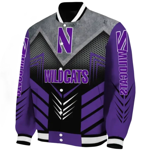 northwestern wildcats arrow layer purple black varsity jacket best selling.webp
