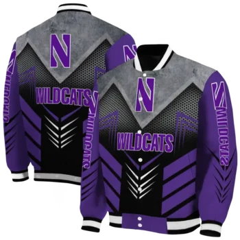 northwestern wildcats arrow layer purple black varsity jacket fashion forward.webp