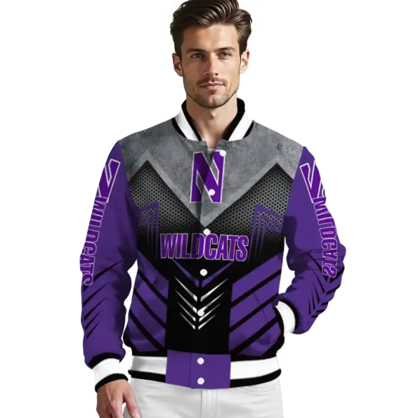 northwestern wildcats arrow layer purple black varsity jacket high quality.webp