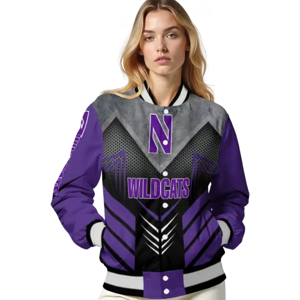 northwestern wildcats arrow layer purple black varsity jacket latest model.webp