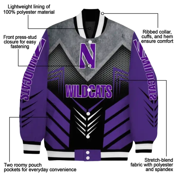 northwestern wildcats arrow layer purple black varsity jacket new arrival.webp