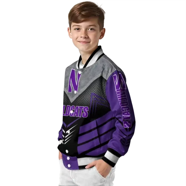 northwestern wildcats arrow layer purple black varsity jacket trendy.webp