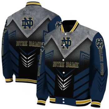 notre dame fighting irish arrow layer navy black varsity jacket fashion forward.webp