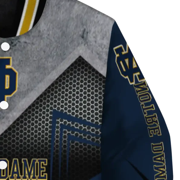 notre dame fighting irish arrow layer navy black varsity jacket premium grade.webp